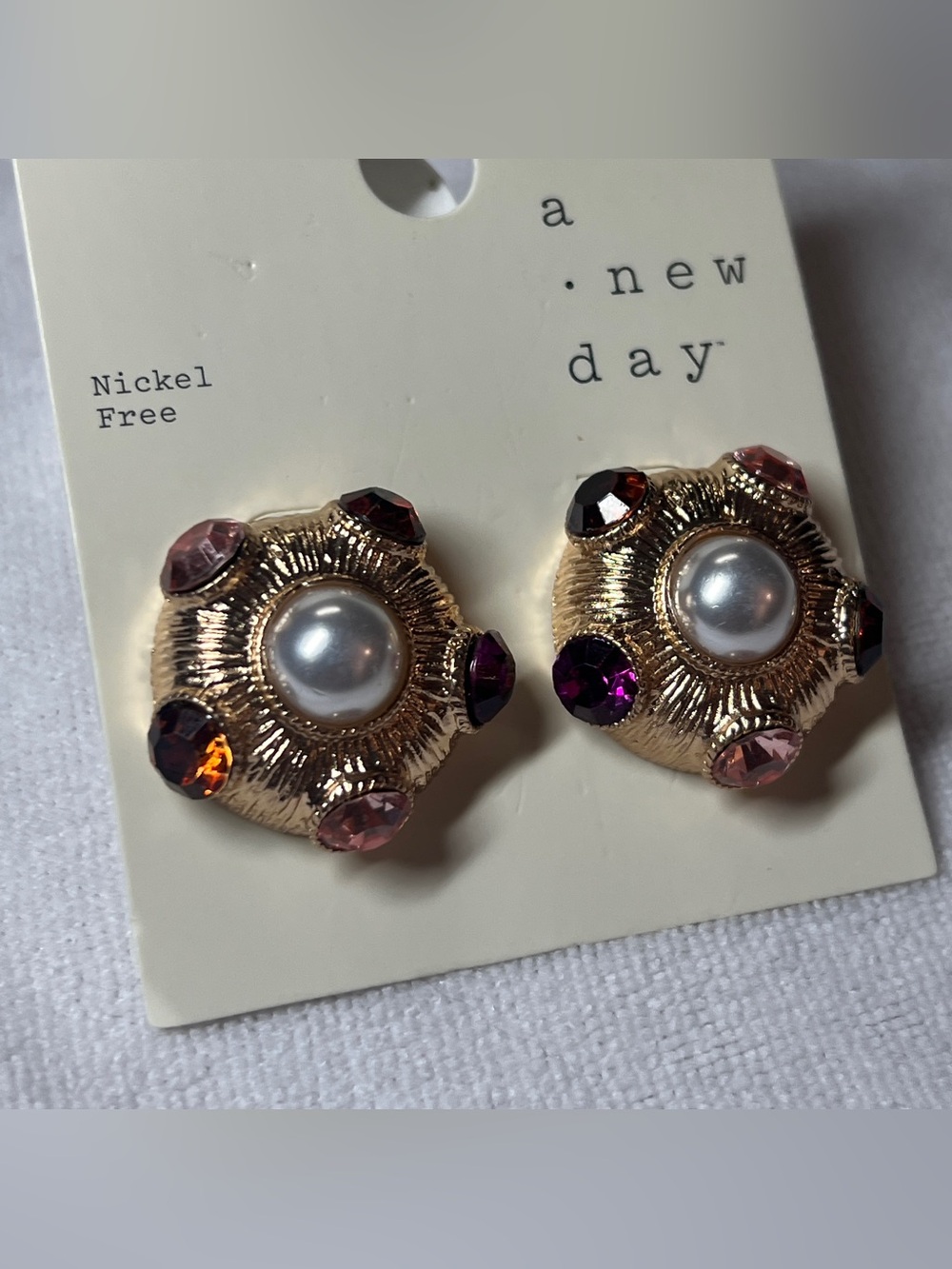 A New Day Pearl & Multi-Stone Jewel Tone Button Earrings